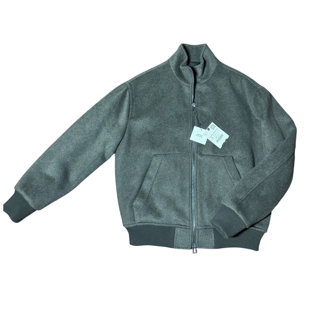 Zara Wool Blend Bomber Jacket S Grey NEW Full Zip Funnel Neck Outerwear